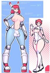 2futas balls belle_(hotcakesnsfw) big_balls big_breasts big_penis breast_expansion bulge cropped cyborg duo flaccid flat_chest full_body futa_giantess futa_only futanari giant giantess hotcakesnsfw large_breasts mini_giantess molly_(hotcakesnsfw) original_character penis pink_hair reference_image robot robot_girl size_difference