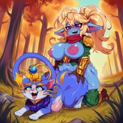 1futa 1girls ahe_gao ai_generated all_fours day feline female feral forest futa_on_feral futa_with_female futanari huge_breasts kneeling league_of_legends maxter41 nipples poppy rolling_eyes sex shortstack smile stomach_bulge yordle yuumi_(lol)