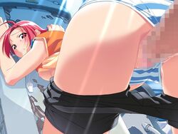 1girls ahoge bike_shorts bike_shorts_pull blush breasts censored doggy_style from_behind game_cg looking_back mai_(popotan) nipples no_bra official_art panties panties_aside penis pink_eyes pink_hair popotan pussy red_eyes red_hair sex shirt_lift short_hair shorts shorts_pull small_breasts striped striped_panties sunbeam sunlight teenager thighs tomboy top-down_bottom-up underwear vaginal_penetration watanabe_akio whistle young