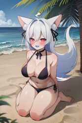 1girls ai_generated beach bikini blush breasts kemonomimi latam_virtual_youtuber light_69 long_hair pookyboo public tagme thighs virtual_youtuber vtuber vtuberfanart