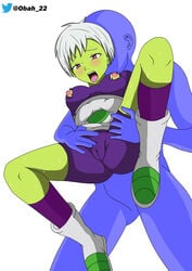 1girls alien_girl cameltoe cheelai clitoris dragon_ball dragon_ball_super exposed_nipples faceless_male female green_skin groping groping_from_behind humanoid obah_22 ripped_clothing short_hair tight_pants white_hair