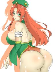 big_butt butt chinese_clothes chinese_girl hat hong_meiling huge_butt large_butt long_hair looking_at_viewer looking_back orange_hair thick_thighs touhou