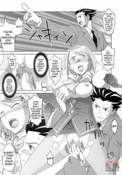 black_and_white comic female gyakuten_saiban karuma_mei male maya_fey mia_fey naruhodou_ryuuichi