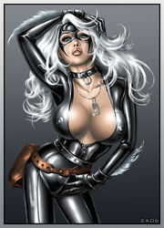 1girls black_cat_(marvel) bodysuit candra felicia_hardy female female_only human marvel marvel_comics shiny shiny_suit solo spider-man_(series) straight_hair tagme unzipped zipper_pull_tab