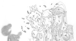 artist_request black_and_white bodysuit crossover female game_and_watch human male mario_(series) metroid mr._game_and_watch nintendo princess_peach princess_zelda samus_aran smooth_skin straight super_smash_bros. super_smash_bros._brawl tagme the_legend_of_zelda twilight_princess white_background zelda_(twilight_princess) zero_suit zero_suit_samus