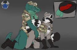 2boys alligator alligatorid anal anthro azban clothing crocodilian doggy_style duo from_behind_position gay gay_sex internal male male/male male_only mammal military military_uniform multiple_boys nekozkar penis procyonid raccoon reptile sagisou scalie sex uniform