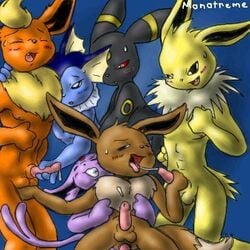 4_fingers anal_insertion anthro black_fur blue_skin blush brainsister brown_fur buggery closed_eyes color cum dominant_feral eevee eeveelution erection espeon flareon fur furry furry_ears furry_only handjob insertion interspecies jolteon kneeling male male_only multiple_males no_humans nude open_eyes open_mouth orange_fur penis pointy_ears pokémon_(species) pokemon pokemon_(species) pokemon_gsc pokemon_rgby purple_fur red_eyes sex sitting standing testicles umbreon uncensored vaporeon yaoi yellow_fur