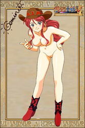 breasts cowboy_hat female gemini_sunrise hat medium_breasts nude pussy red_hair sakura_taisen sakura_wars solo uncensored