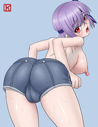 ass ayane_(doa) breasts dead_or_alive faker presenting shorts sweat tagme topless