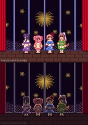 4girls anger angry angry_face bikini bikini_bottom bikini_top blue_eyes blush bow bunny city_background cityscape curtains ddlc_text_box doki_doki_literature_club embarrassed embarrassed_naked_female embarrassed_nude_female enf english_dialogue english_text female fireworks flower_in_hair hair_accessory hair_ribbon hairbow long_hair monika_(doki_doki_literature_club) naked naked_footwear natsuki_(doki_doki_literature_club) new_year new_year_2026 new_years_eve nude panels pink_hair pixel_art ponytail purple_hair sayori_(doki_doki_literature_club) self_insert shoes_only skyline socks_only thelewderturner wardrobe_malfunction window yuri_(doki_doki_literature_club)