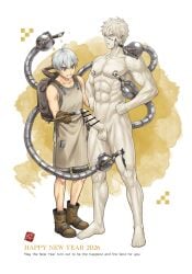 2026 2boys abs apron balls biceps big_penis black_hair boots breasts calligraphy_brush censor_bar censored censored_penis collarbone completely_nude duo ebitendon erection foreskin foreskin_folds full_body gay glansjob grey_eyes grin hand_on_waist happy_new_year height_difference hi_res ink light_skin long_penis male male/male male_only marble mature_male mechanical_arm mischievous_smile muscles muscular muscular_arms muscular_legs muscular_male muscular_thighs new_year nipple_play nude original original_character painting pecs penis pointless_censoring pose quadriceps retracted_foreskin short_hair six_pack standing statue statuefication thick_penis torakitchen torakitchen_(ebitendon) tough_guy uncircumcised uncut white_background white_hair yaoi