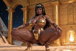 1girls 3d 3d_(artwork) ai_generated big_ass big_breasts black_hair busty dark-skinned_female dark_skin egypt egyptian egyptian_clothes egyptian_female gold_bikini gold_jewelry princess radnsad solo solo_female solo_focus squatting tattoo thick_ass thick_thighs xanefira_(oc)