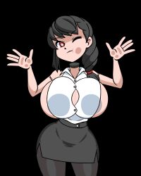1girls against_glass animated black_hair bouncing_breasts breasts cleavage clothing curvy detached_head dullahan female female_only gif highres large_breasts long_hair looking_at_viewer minus8 original original_character pressing_against_glass pressing_breasts red_eyes shiny shiny_skin solo standing thick_thighs thighhighs thighs transparent_background white_pupils