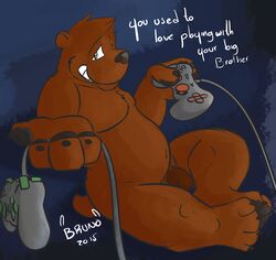 bear brown_fur brunodonk_(artist) chubby darkened_genitals fur furry furry_only game_controller grizzly_(character) grizzly_bear male male_only mammal nude penis sitting smile solo uncut we_bare_bears