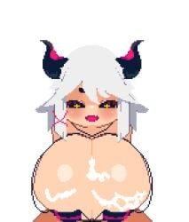 1boy 1girls after_cumshot after_orgasm after_paizuri animated bikini bikini_top boobjob bouncing_breasts breasts cowgirl_position cum cum_on_breasts demon_girl demon_horns ejaculation ejaculation_between_breasts engulfing_paizuri eyepatch_bikini fangs female_on_top game_cg holding_breast holding_own_breast huge_breasts kogoeruretasu looking_at_viewer lustful_dreamers mea_(lustful_dreamers) micro_bikini outercourse paizuri paizuri_lead_by_female penis pink_eyes pixel_animation pixel_art pressing_breasts_together smile star_eyes star_shaped_pupils succubus tagme titjob transparent_background white_hair