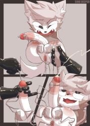 2024 absurd_res anthro balls big_balls big_penis biped black_eyes bodily_fluids canid canine canis clothing dominant dominant_anthro dominant_male drooling duo ejaculation electrostimulation english_text erection foreskin fur genitals gloves grey_body grey_fur handwear hi_res latex latex_clothing latex_gloves latex_handwear male male/male mammal mind_break object_in_urethra objectification penetration penile penis restrained saliva sex_toy sounding_rod submissive submissive_anthro submissive_male tears tears_of_pleasure text tongue tongue_out urethral urethral_penetration vein veiny_penis vibrator vibrator_on_penis wolf zendir zendir_(character)