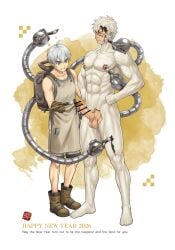 2026 2boys abs apron balls biceps big_penis black_hair blush boots breasts calligraphy_brush censor_bar censored censored_penis closed_eyes collarbone completely_nude cracks duo ebitendon embarrassed erection exposed_nipples exposed_penis foreskin foreskin_folds full_body gay glansjob grey_eyes grin hand_on_waist happy_new_year height_difference hi_res ink light_skin long_penis male male/male male_only marble mature_male mechanical_arm mischievous_smile muscles muscular muscular_arms muscular_legs muscular_male muscular_thighs new_year nipple_play nude original original_character painting pecs penis pointless_censoring pose quadriceps retracted_foreskin short_hair six_pack standing statue statuefication thick_penis torakitchen torakitchen_(ebitendon) tough_guy uncircumcised uncut white_background white_hair yaoi