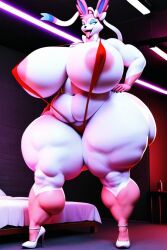 3d ai_generated ass bed big_ass big_breasts breasts eeveelution gigantic_ass gigantic_breasts high_heels hotel hotel_room hunkbsaa massive_ass massive_breasts micro_bikini nintendo nipples pink_nipples pokemon pokemon_(species) prostitute prostitution red_lipstick sylveon