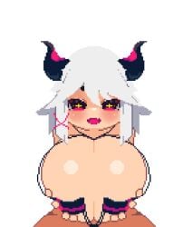 1boy 1girls animated bikini bikini_top boobjob bouncing_breasts breasts cowgirl_position demon_girl demon_horns engulfing_paizuri eyepatch_bikini fangs female_on_top game_cg holding_breast holding_own_breast huge_breasts kogoeruretasu looking_at_viewer lustful_dreamers mea_(lustful_dreamers) micro_bikini outercourse paizuri paizuri_lead_by_female penis pink_eyes pixel_animation pixel_art pressing_breasts_together smile star_eyes star_shaped_pupils succubus tagme titjob transparent_background white_hair