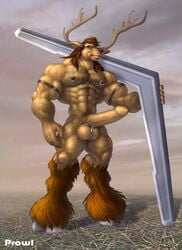 1boy abs anthro antlers ball_stretcher balls ballsack body_hair braford brown_hair cervine deer erection foreskin hooves humanoid_penis intact long_foreskin long_hair_male male male_nipples male_only male_pubic_hair mammal manly masculine mature_male muscles muscular_male nipple_piercing nipple_rings pecs penis scrotum solo testicles uncut unretracted_foreskin veiny_penis