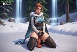 1girls ai_generated artist_name black_gloves black_thighhighs blizzard_entertainment boots breasts brown_hair cape clothing_aside dildo dildo_in_pussy dildo_insertion dildo_riding female female_masturbation fingerless_gloves freja_(overwatch) full_body fur_trim gloves green_eyes hi_res kneeling lips long_sleeves masturbation medium_breasts object_insertion outdoors overwatch overwatch_2 panties pussy pussy_juice r34arts sex_toy snow solo thigh_boots thighhighs tree uncensored underwear vaginal_insertion vaginal_masturbation vaginal_object_insertion vaginal_penetration waterfall