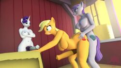 3d anal anal_orgasm anal_sex animated anthro anthro_on_anthro anthro_penetrated anthro_penetrating anthro_penetrating_anthro applejack_(mlp) athletic_futanari bouncing_breasts cum friendship_is_magic from_behind futa_on_futa futanari hasbro maud_pie_(mlp) my_little_pony mythology pazisaurus rarity_(mlp) standing_sex tagme video
