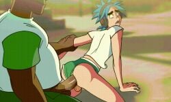 2d_(gorillaz) 2d_(humility) anal_insertion anal_sex blue_hair bodily_fluids bodily_fluids_drip bodily_fluids_on_penis chubby chubby_male clothed clothing dark-skinned_male dark-skinned_male/light-skinned_male dark_skin edit gay gay_anal gay_sex gorillaz insertion light-skinned_male light_skin male male/male male_focus male_only male_penetrating male_penetrating_male mawile123 oolay-tiger penetrated penetrating penetration penetration_from_behind penis penis_in_ass plump_ass plump_butt russel_hobbs russel_hobbs_(humility) shorts skinny sound_edit tagme toony video