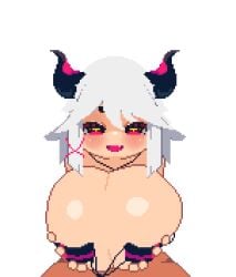 1boy 1girls animated bikini bikini_top boobjob breasts cowgirl_position demon_girl demon_horns engulfing_paizuri eyepatch_bikini fangs female_on_top game_cg holding_breast holding_own_breast huge_breasts jiggling_breasts kogoeruretasu looking_at_viewer lustful_dreamers mea_(lustful_dreamers) micro_bikini outercourse paizuri paizuri_lead_by_female penis pink_eyes pixel_animation pixel_art pressing_breasts_together shaking_breasts smile star_eyes star_shaped_pupils succubus tagme titjob transparent_background white_hair