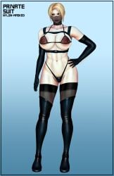 1girls artist_request bikini blonde_female blonde_hair blonde_pubic_hair blue_eyes girl large_breasts latex latex_boots long_gloves masked muscular_female ninja nylons pubic_hair russian russian_female see-through see-through_clothes sexy sexy_clothing stockings white_skin