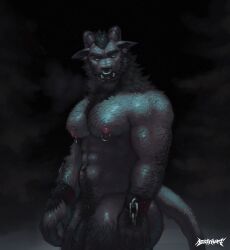 2025 abs absurd_res acidwuff anthro arm_hair beard biceps black_background black_body black_fur black_hair black_nose black_penis body_hair bovid caprine caprine_demon chest_fur chest_hair christmas cuffs_(clothing) demon digital_media_(artwork) facial_hair facial_piercing fur genitals glistening glistening_body goat_demon hair happy_trail hi_res holidays krampus looking_at_viewer male mammal muscular muscular_anthro muscular_male nipple_piercing nipple_ring nipples nose_piercing nose_ring pecs penis piercing pink_nipples ring_piercing simple_background snaggle_teeth snow snow_on_fur snowing solo standing tail underbite watermark white_eyes