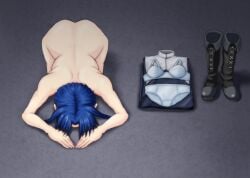 1girls all_fours ass ass_up big_butt blue_hair bowing bowing_before_viewer bowing_down ciel_(tsukihime) completely_nude curtained_hair dogeza face_down_ass_up female_focus hands_on_floor hands_on_ground head_down huge_ass melty_blood naked nude on_floor surrendering tsukihime