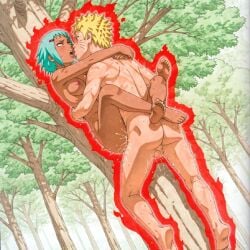 against_tree ai_generated below_view blonde_hair breasts bushes dark-skinned_female feral feral_on_female feral_penetrating feral_penetrating_female feral_sex forest forest_background forest_sex fuu_(naruto) green_hair hugging hugging_legs hugging_while_having_sex impact_lines interracial interracial_sex manga_style motion_lines naruto_(series) naruto_shippuden nude nude_female nude_male outdoors outdoors_sex sex short_hair spiky_hair stand_and_carry_position standing standing_sex tree uzumaki_naruto
