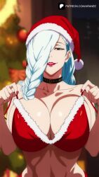 1girls 2d 2d_animation 9:16 animated araneesama belt_collar big_breasts black_eyes bouncing_breasts braid braided_hair breast_focus breasts christmas christmas_clothing christmas_headwear christmas_outfit cleavage collar female female_only hair_over_one_eye hat headwear huge_breasts jujutsu_kaisen lips lipstick mature mature_female mature_woman mei_mei_(jujutsu_kaisen) nail_polish nails neckwear no_sound red_lips red_lipstick red_nail_polish red_nails santa_hat short_playtime short_video shorter_than_10_seconds solo solo_female tagme topwear upper_body upper_body_only vertical_video video