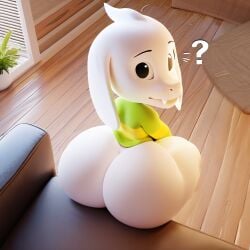 1boy 3d 3d_(artwork) ? ai_generated animal_ears anthro anthro_male asriel_dreemurr big_ass big_butt black_eyes boss_monster_(undertale) bottomless carpet closed_mouth couch day fangs femboy floppy_ears from_above from_behind full_body furry furry_male goat goat_boy goat_ears green_shirt huge_ass indoors long_sleeves looking_at_viewer looking_back looking_up male male_only no_pants no_underwear notice_lines on_couch potted_plant shortstack sitting smile snout solo solo_male striped_shirt style_emulation thick_thighs three-quarter_portrait three-quarter_view tifokoh57 undertale undertale_(series) white_body white_fur wide_hips wooden_floor yellow_shirt