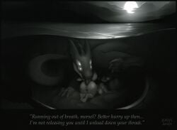 3_toes 4_fingers all_fours anal anthro aquatic_dragon ass balls breasts callisto_(fisk_cerris) claws dragon duo feet female feral fingers fisk_cerris genitals glowing glowing_eyes hi_res horn humanoid_genitalia humanoid_vulva jewish_mythology kneeling knot kripi lake leviathan long_neck long_tail male male/female mammal marine monochrome moon murky_water mustelid mythological_creature mythological_marine mythological_scalie mythology night nipples nude oral otter presenting presenting_hindquarters raised_leg rimming sand scalie scary sex size_difference tail text toes tongue tongue_out underwater underwater_sex vulva water waterline_view wave