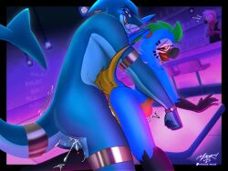 4:3 absurd_res anthro ara_(genus) avian bar_counter bartender being_watched belly bioluminescence bioluminescent_eyes bird blue-and-yellow_macaw blue_body blush bodily_fluids bracelet counter countershading cum cum_in_ass cum_inside cupide_(yoshi04874) duo eyewear facial_markings feathers femboy fish fists_clenched flamingo flustered flustered_male furniture genital_fluids glasses glowing gold_(metal) gold_tooth gradient_background green_body green_hair hair head_markings hi_res humiliation jewelry jewelry_only looking_at_another looking_at_viewer looking_pleasured macaw male male/male marine markings meatyr midas_(canadianwaltz) mitchell_(meatyr) muscular muscular_male neotropical_parrot nervous_smile on_table onomatopoeia orange_eyes parrot piercing pleasured_male ponytail public public_exposure public_humiliation public_nudity public_sex raised_tail red_eyes round_glasses scrunchie sex shark signature simple_background smile smiling_at_viewer sound_effects stomach_bulge table tail tail_feathers teeth text tremble_spikes true_parrot voyeur watching_from_afar yellow_belly