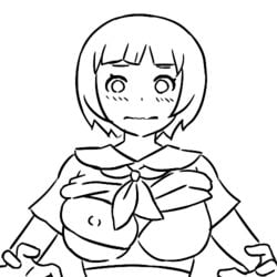 animated blush bra breasts clothing cosplay female glasses kill_la_kill male mankanshoku_mako_(cosplay) manyakis monochrome nipple_lick nipple_suck nipples oc original_characters school_uniform serafuku shirt_lift short_hair smooth_animation surprised