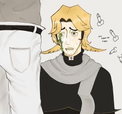 8:11_(visual_novel) blonde_hair cum_on_face eye_trauma green_eyes in_clothes priest ryker_dublin vittorino_(8:11)