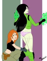 embarrassed humiliation kim_possible mrbragas panties pants_down pants_pulled_down pantsed pantsing shego striped_panties underwear