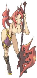 axe boots breasts chocobo_tales final_fantasy nude red_eyes red_hair