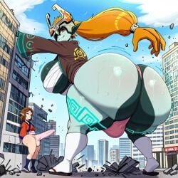 2futas ai_generated ass ass_jiggle ass_shake ass_wobble assquake big_ass big_breasts big_butt breasts city_destruction debris destruction earthquake erection erection_under_clothes erection_under_loincloth falling_debris falling_rocks fundoshi fundoshi_futanari fundoshilover101 futanari giantess happi_(clothing) huge_ass huge_breasts huge_butt loincloth midna nintendo sarashi tabi_socks the_legend_of_zelda twerking