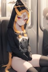 1girls ai_generated angry black_legwear breasts exposed_breasts female female_only fluffy jacket jacket_open midna nintendo pussy ruptuorie solo the_legend_of_zelda twili_midna twilight_princess