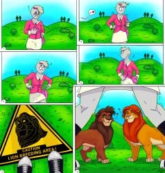 1girls 2animals 2boys anonymous_female breeding comic feral feral_on_female feral_on_human furry furry_on_female furry_on_human kovu_(the_lion_king) lion mmf_threesome monster_on_female mufasa nonconsensual simba the_lion_king trembling warning warning_sign