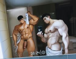 abs balls bara biceps big_balls big_penis gay hoonzino male male/male male_nipples male_only manly muscular_male nipples nude pecs penis