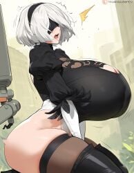 1girls ai_generated ass big_breasts blindfold blush breasts child_bearing_hips enormous_breasts female female_focus female_only hips huge_ass huge_breasts large_breasts light-skinned_female nier:_automata short_hair thick_thighs thighs white_hair yorha_2b