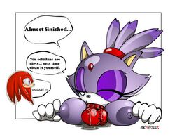 2005 anthro balls blaze_the_cat breasts cat cum echidna feline female fur jiky knuckles_the_echidna male mammal monotreme nipples oral penis purple_eyes sonic_(series) straight