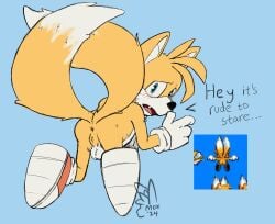 1boy anus balls dialogue male male_only miles_prower miles_tails_prower moxsully screenshot sega solo sonic_(series) sonic_the_hedgehog_(series) sprite tails tails_the_fox