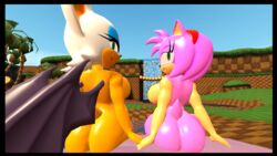 3d 3d_model amy_rose amy_rose_(kabalmystic) anthro backside bat blue_eyeshadow breasts eyelashes female green_eyes green_hill_zone headband hedgehog huge_breasts kabalmystic large_breasts looking_back mobian mobian_(species) mobian_bat nude pink_fur rouge_the_bat rouge_the_bat_(kabalmystic) sega sensual shiny_fur sitting smile sonic_(series) sonic_adventure_2 sonic_the_hedgehog_(series) tan_skin white_fur wide_hips wings