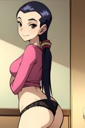 1girls ai_generated asian_female ass black_panties brown_eyes hairband hay_lin lace-trimmed_panties long_hair long_sleeves looking_at_viewer medium_ass pale-skinned_female pink_clothing smile smiling smiling_at_viewer solo w.i.t.c.h.