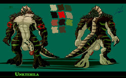 danandnite everquest flaccid full-length_portrait full_length huge_cock iksar lizard male male_only model_sheet muscular penis portrait reptile scalie solo standing unktehila